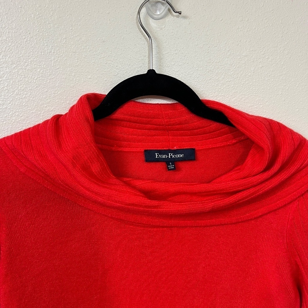 Evan Picone Red Cowl Neck Sweater Small | 3/4 Sleeve Workwear Knit Top - Picture 6 of 6
